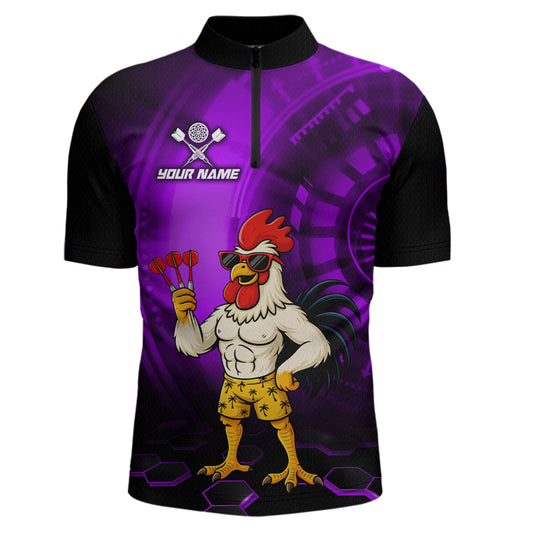 Custom Purple Funny Chicken Darts Shirt for Men Darts Team Jerseys Polo & 1/4 Zip Dart League NNT131
