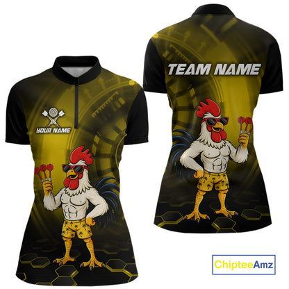 Custom Yellow Funny Chicken Darts Shirt for Women Darts Team Jerseys Polo & 1/4 Zip Dart League NNT131