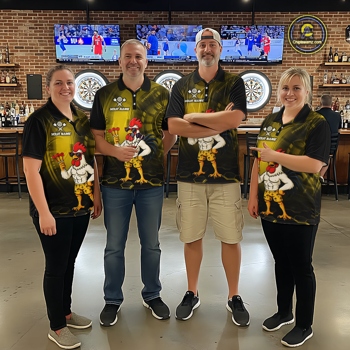 Custom Yellow Funny Chicken Darts Shirt for Women Darts Team Jerseys Polo & 1/4 Zip Dart League NNT131