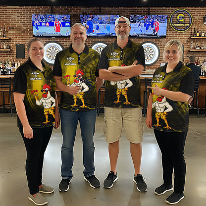Custom Yellow Funny Chicken Darts Shirt for Women Darts Team Jerseys Polo & 1/4 Zip Dart League NNT131