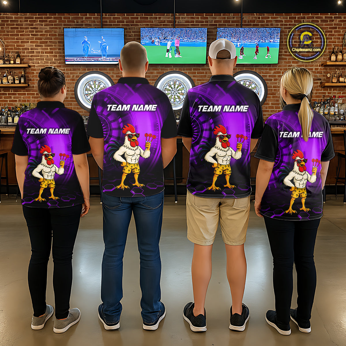 Custom Purple Funny Chicken Darts Shirt for Men Darts Team Jerseys Polo & 1/4 Zip Dart League NNT131