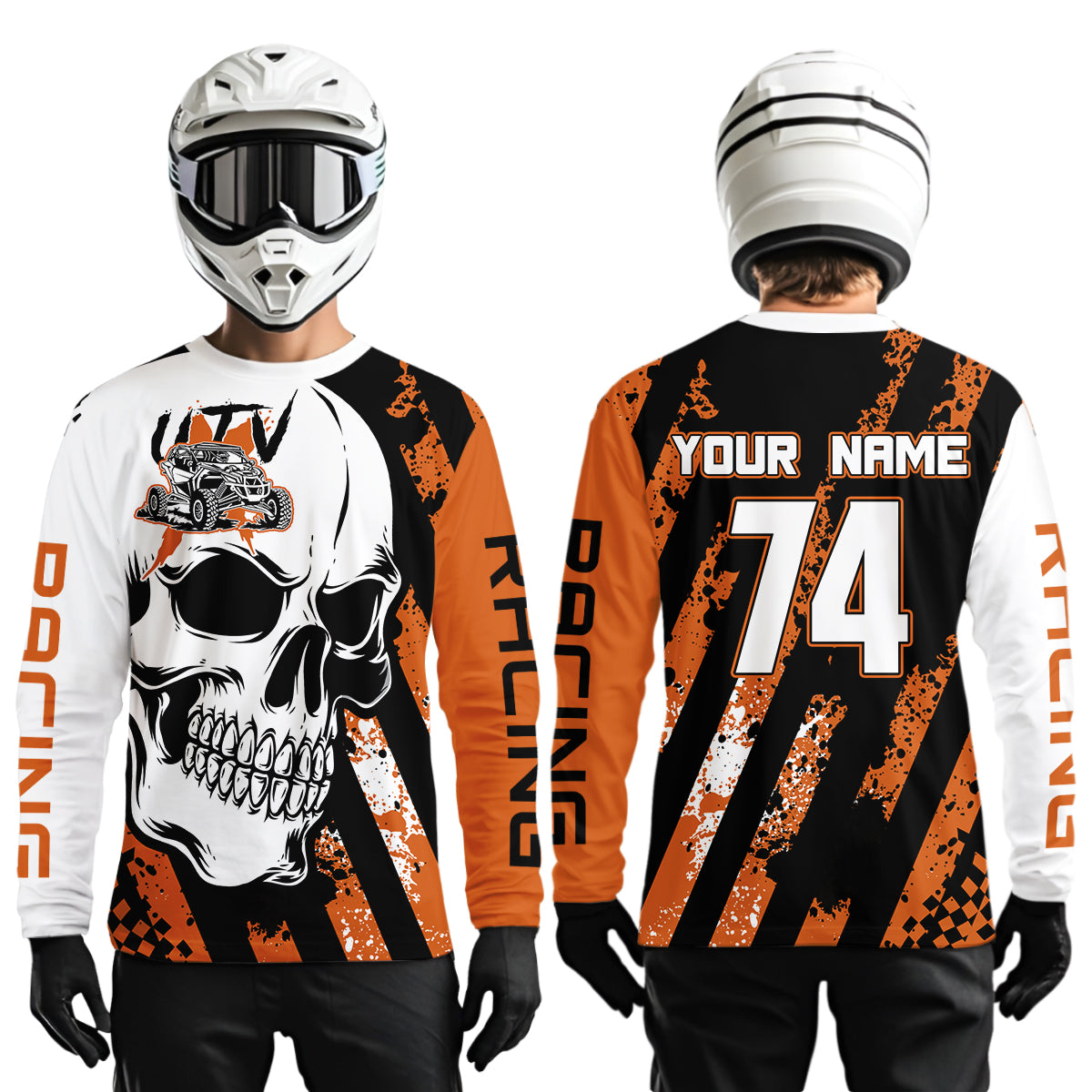 Custom Skull Orange UTV Off-Road Shirts UTV Motocross Racing Shirt Kid Men Women UPF30+ DNT89