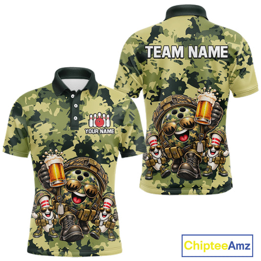 Military Camo Funny Beer Bowling Shirts Custom Bowling Shirts for Men Bowling Team Jersey HNT686