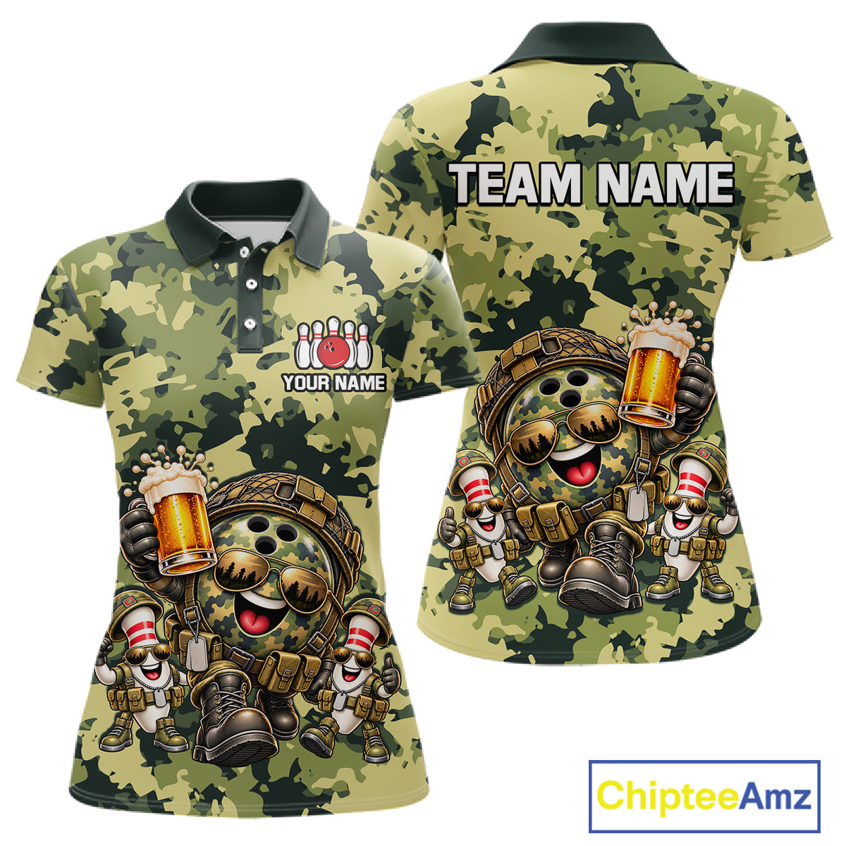 Military Camo Funny Beer Bowling Shirts Custom Bowling Shirts for Women Bowling Team Jersey HNT686