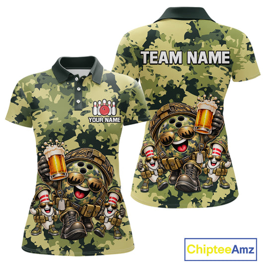Military Camo Funny Beer Bowling Shirts Custom Bowling Shirts for Women Bowling Team Jersey HNT686