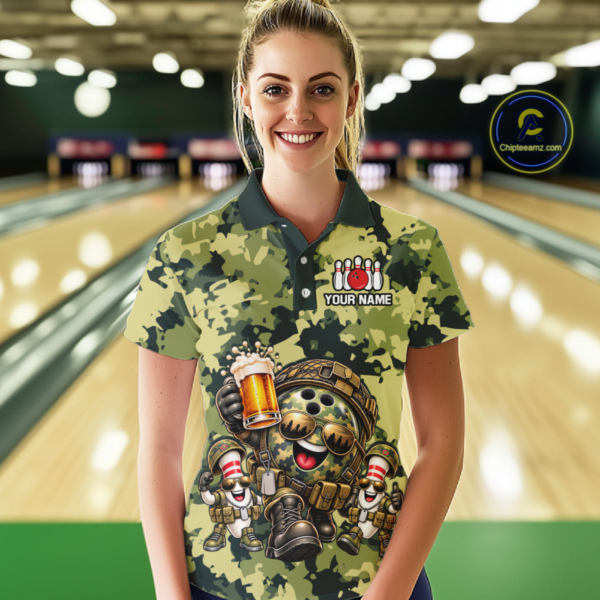 Military Camo Funny Beer Bowling Shirts Custom Bowling Shirts for Women Bowling Team Jersey HNT686