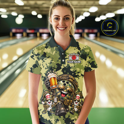 Military Camo Funny Beer Bowling Shirts Custom Bowling Shirts for Women Bowling Team Jersey HNT686