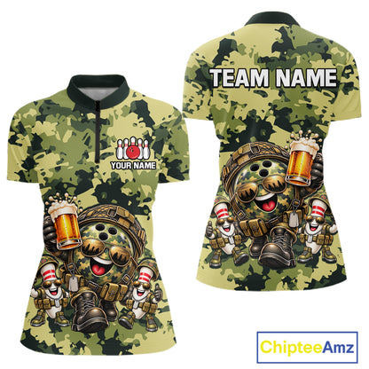 Military Camo Funny Beer Bowling Shirts Custom Bowling Shirts for Women Bowling Team Jersey HNT686