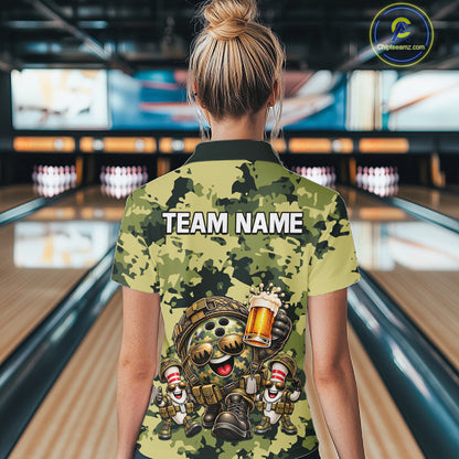 Military Camo Funny Beer Bowling Shirts Custom Bowling Shirts for Women Bowling Team Jersey HNT686