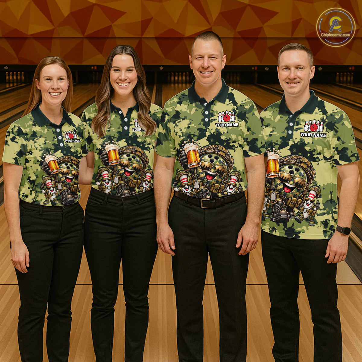 Military Camo Funny Beer Bowling Shirts Custom Bowling Shirts for Women Bowling Team Jersey HNT686