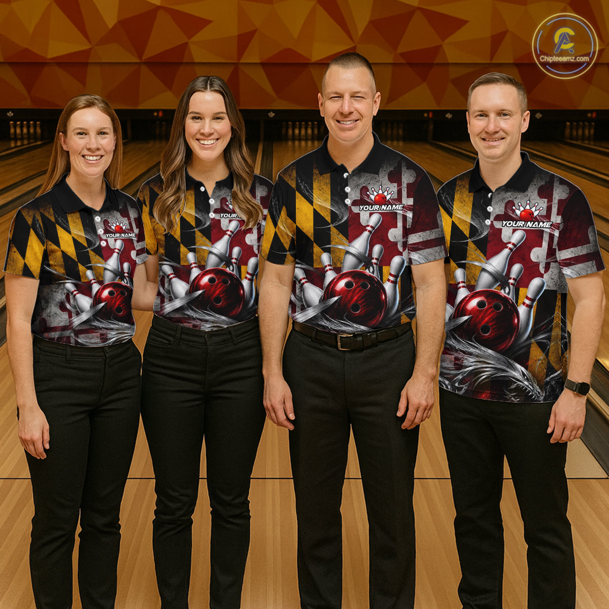 Custom Silver Smoke Maryland Flag Bowling Team Shirts Bowling Jersey for Men Bowling League HNT687
