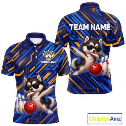 Custom Husky Dog Bowling Jersey for Men Bowling Uniform Polo & 1/4 Zip Bowling Team Shirts HNT263
