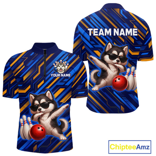 Custom Husky Dog Bowling Jersey for Men Bowling Uniform Polo & 1/4 Zip Bowling Team Shirts HNT263