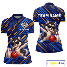Load image into Gallery viewer, Custom Husky Dog Bowling Jersey for Women Bowling Uniform Polo &amp; 1/4 Zip Bowling Team Shirts HNT263