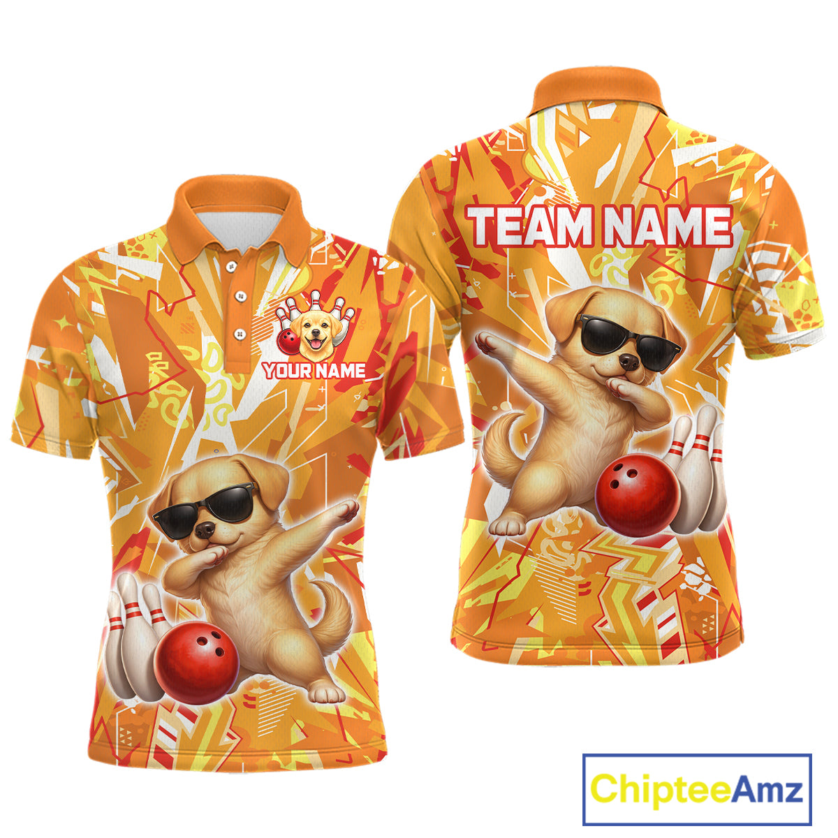 Funny Golden Retriever Dog Bowling Team Shirts Custom Bowling Jersey for Men Polo & 1/4 Zip HNT545