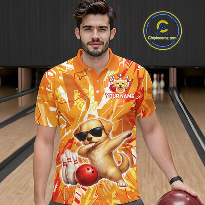 Funny Golden Retriever Dog Bowling Team Shirts Custom Bowling Jersey for Men Polo & 1/4 Zip HNT545