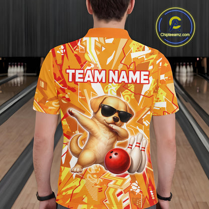 Funny Golden Retriever Dog Bowling Team Shirts Custom Bowling Jersey for Men Polo & 1/4 Zip HNT545
