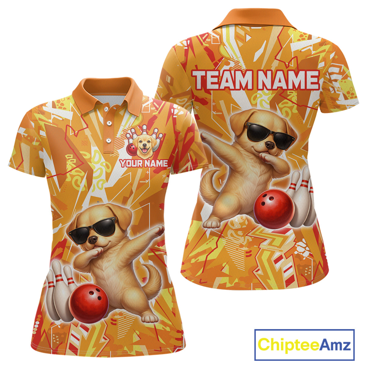 Funny Golden Retriever Dog Bowling Team Shirts Custom Bowling Jersey for Women Polo & 1/4 Zip HNT545