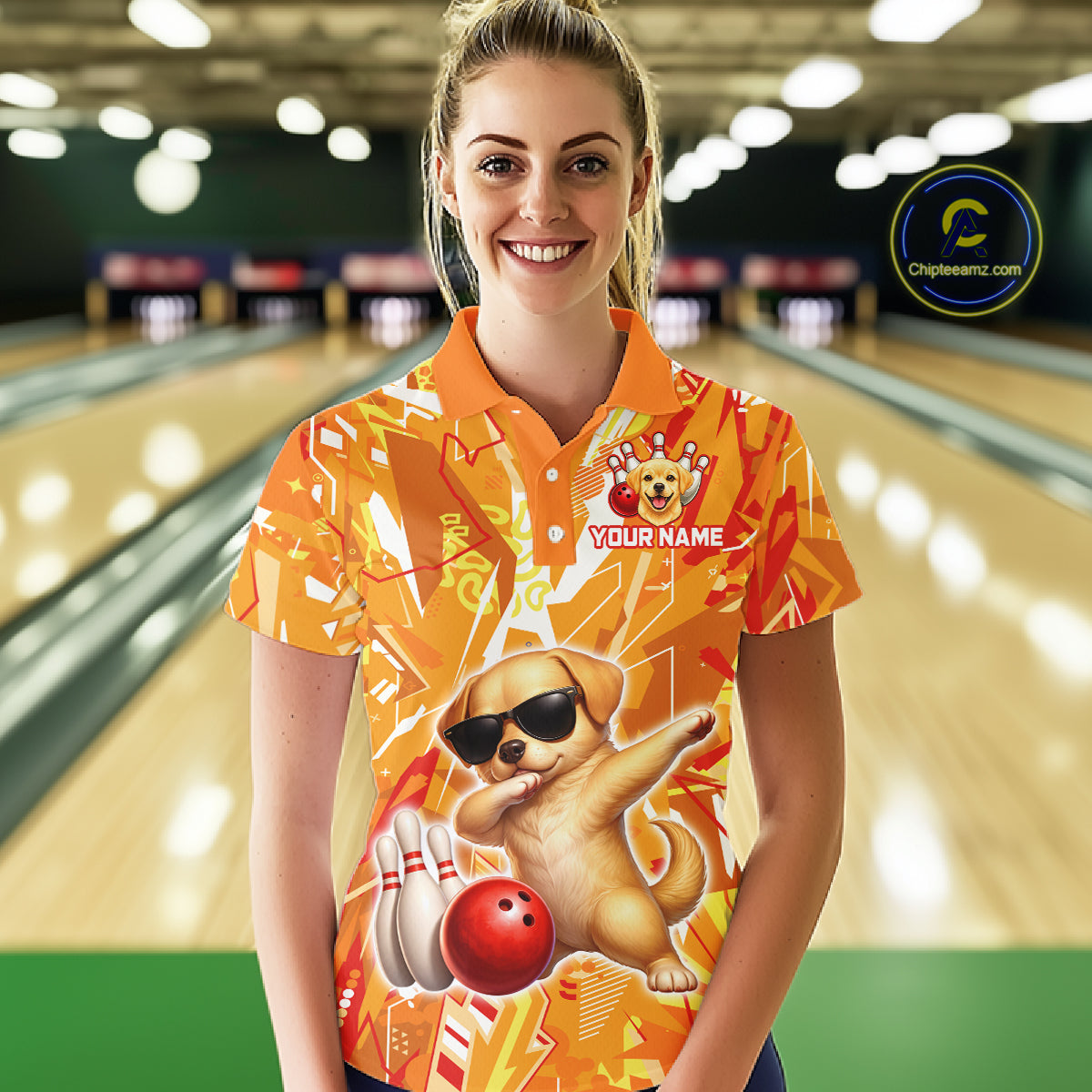 Funny Golden Retriever Dog Bowling Team Shirts Custom Bowling Jersey for Women Polo & 1/4 Zip HNT545