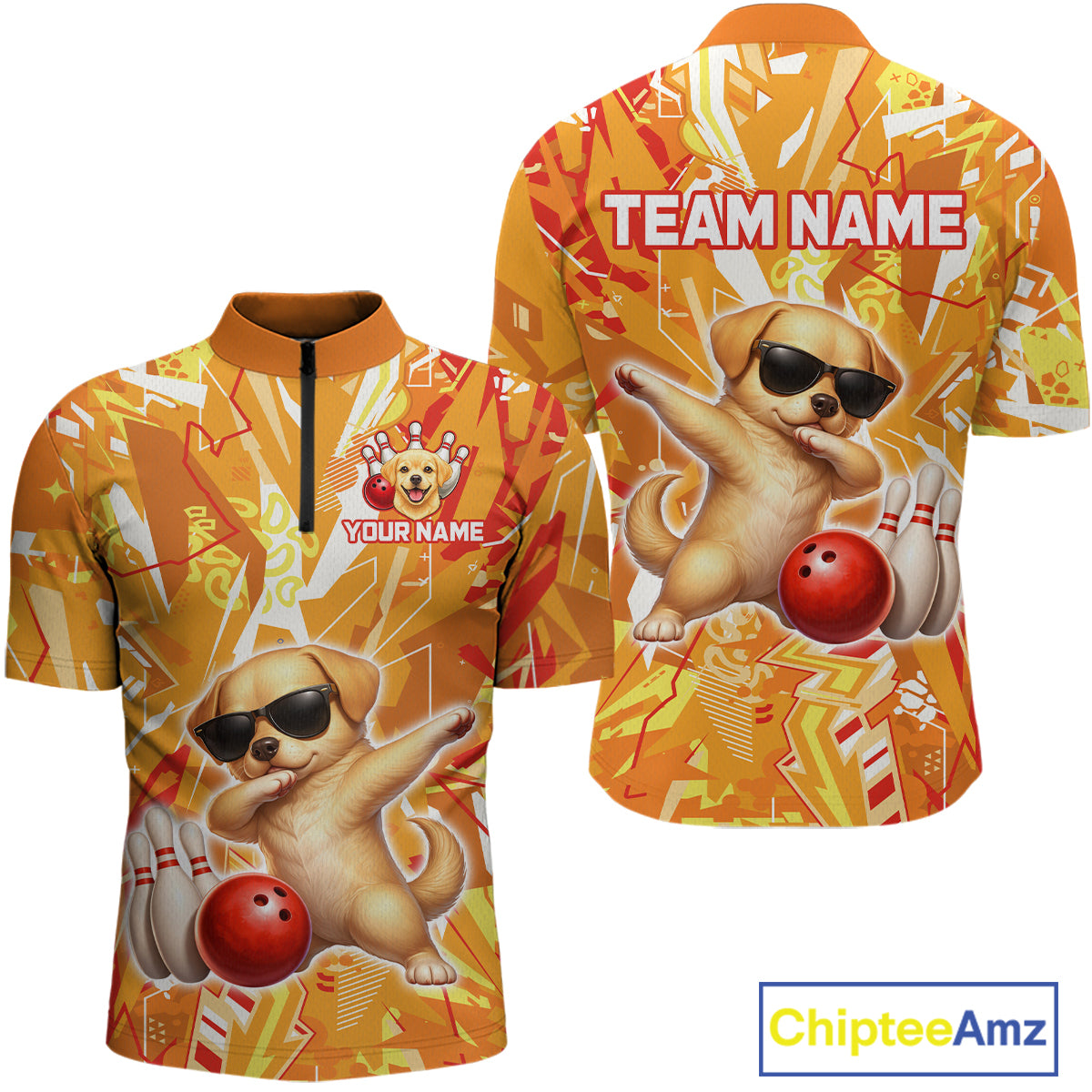 Funny Golden Retriever Dog Bowling Team Shirts Custom Bowling Jersey for Men Polo & 1/4 Zip HNT545