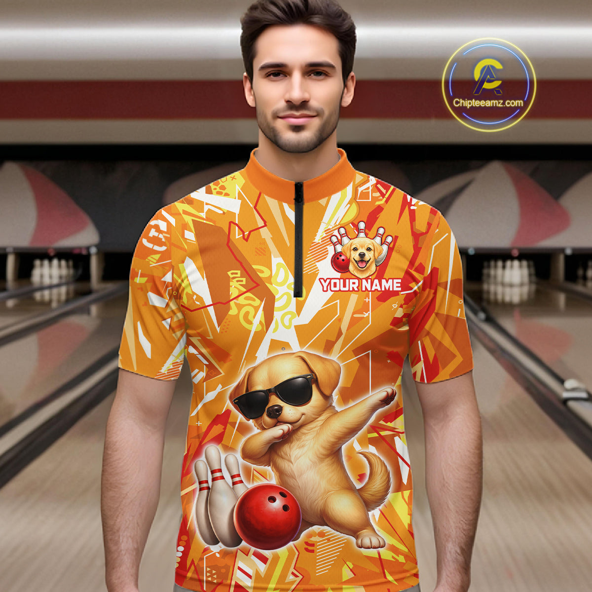 Funny Golden Retriever Dog Bowling Team Shirts Custom Bowling Jersey for Men Polo & 1/4 Zip HNT545