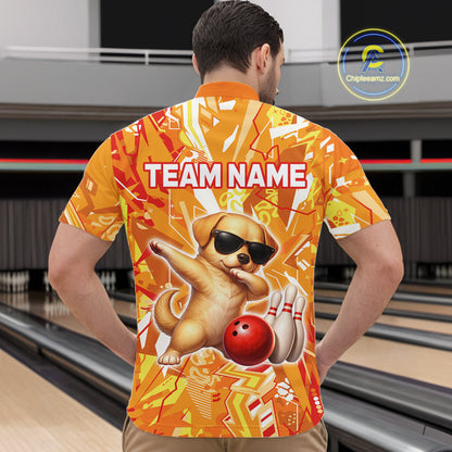 Funny Golden Retriever Dog Bowling Team Shirts Custom Bowling Jersey for Men Polo & 1/4 Zip HNT545