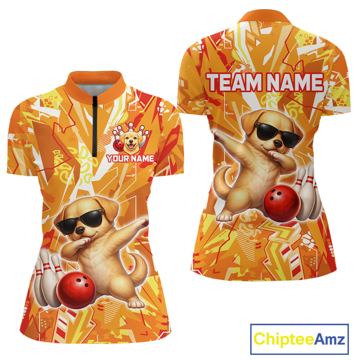 Funny Golden Retriever Dog Bowling Team Shirts Custom Bowling Jersey for Women Polo & 1/4 Zip HNT545
