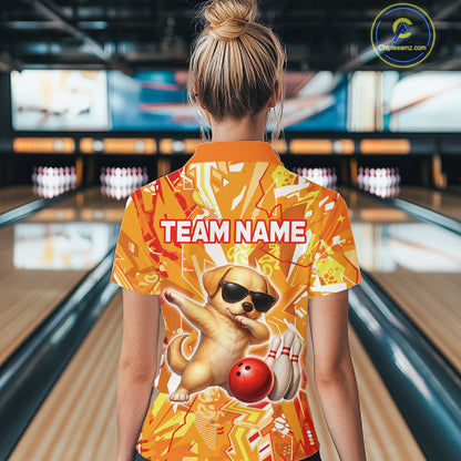 Funny Golden Retriever Dog Bowling Team Shirts Custom Bowling Jersey for Women Polo & 1/4 Zip HNT545