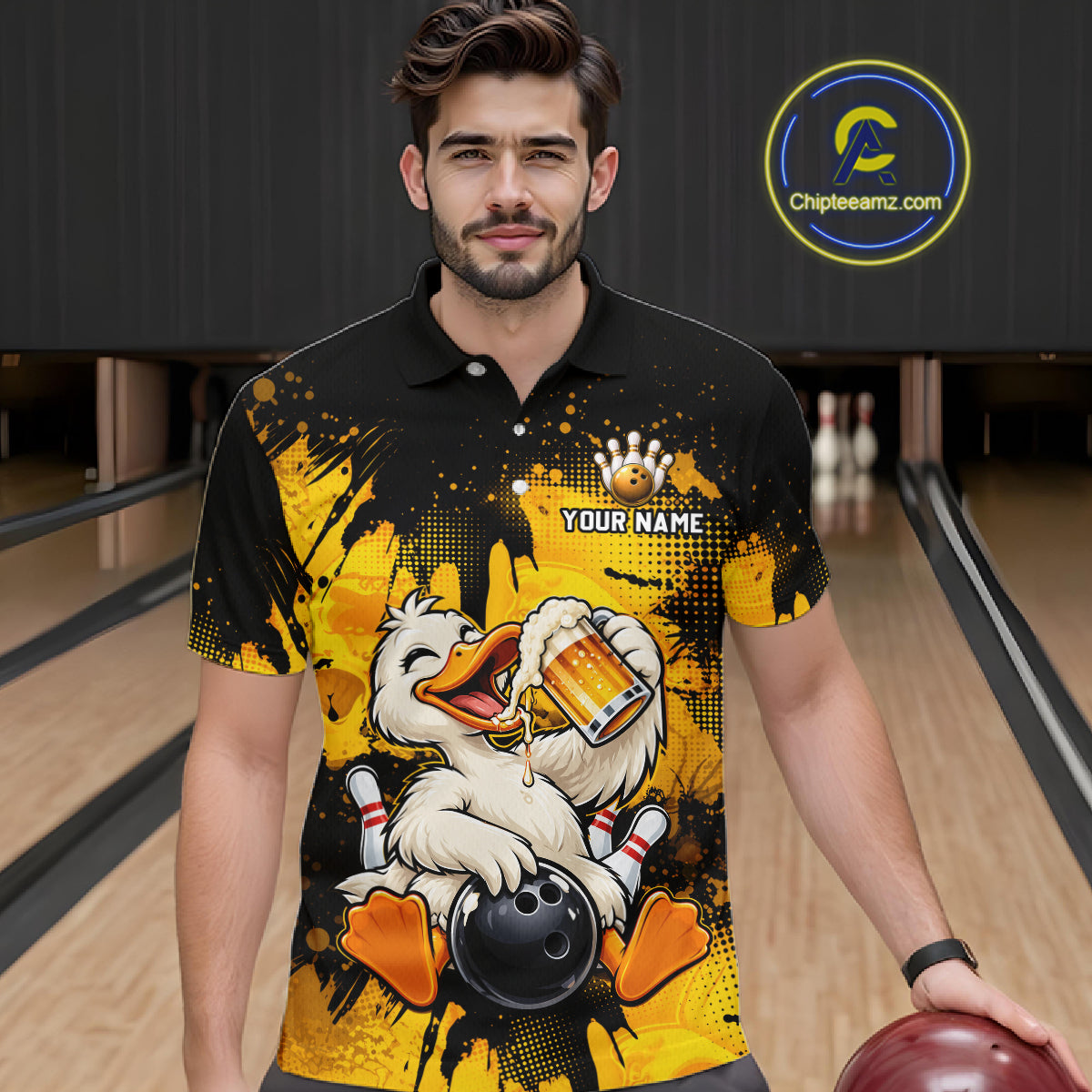 Custom Funny Beer Duck Bowling Jersey for Men, Duck Bowling Team Shirts Bowling League Shirt HNT689