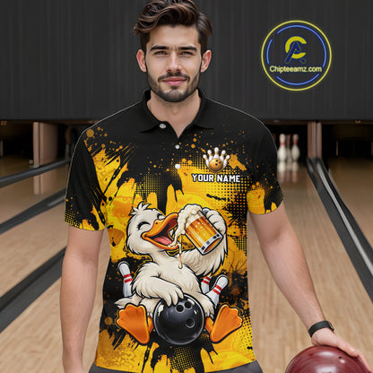 Custom Funny Beer Duck Bowling Jersey for Men, Duck Bowling Team Shirts Bowling League Shirt HNT689