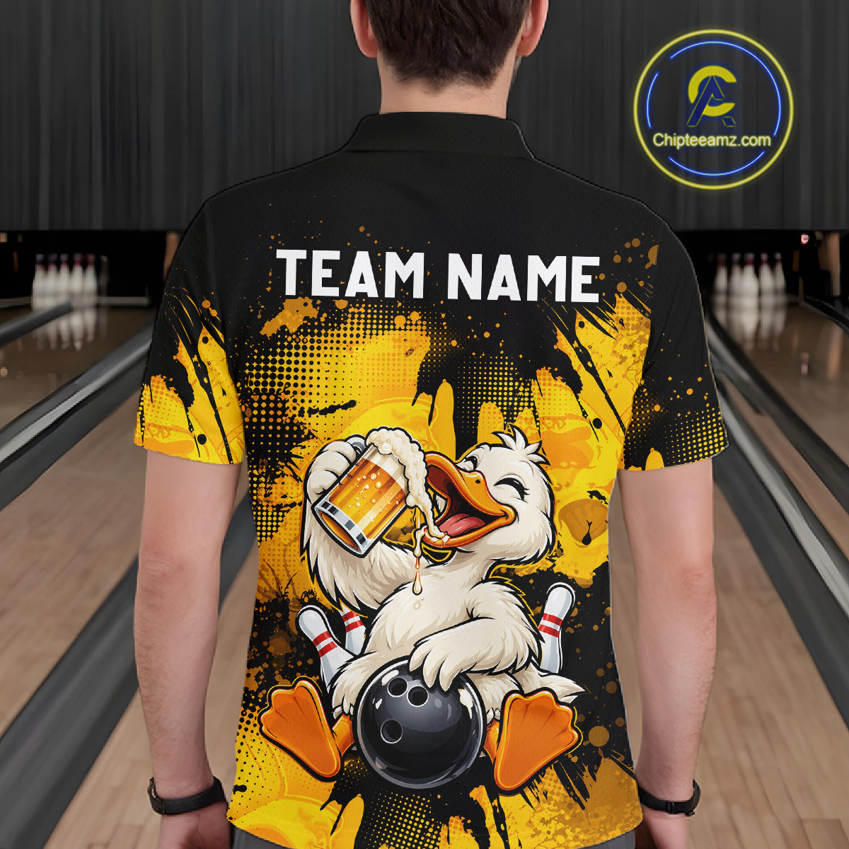 Custom Funny Beer Duck Bowling Jersey for Men, Duck Bowling Team Shirts Bowling League Shirt HNT689