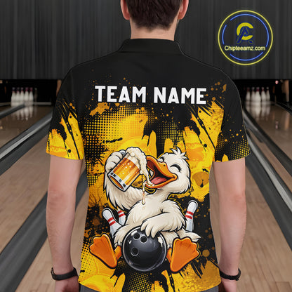 Custom Funny Beer Duck Bowling Jersey for Men, Duck Bowling Team Shirts Bowling League Shirt HNT689