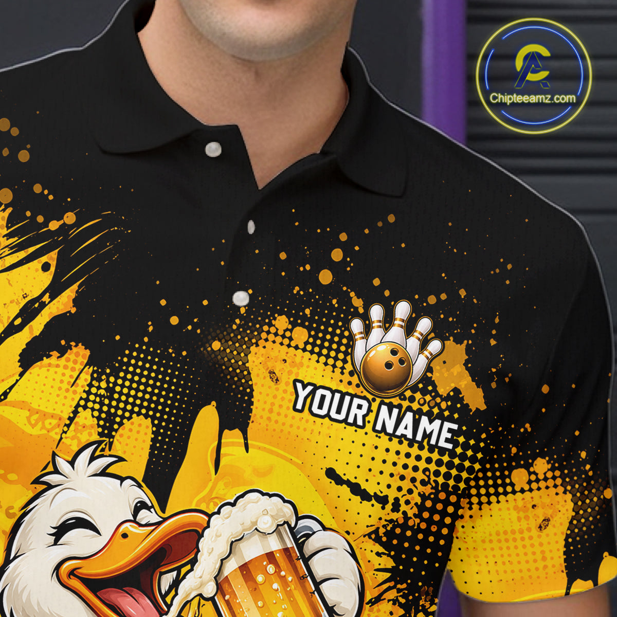 Custom Funny Beer Duck Bowling Jersey for Men, Duck Bowling Team Shirts Bowling League Shirt HNT689