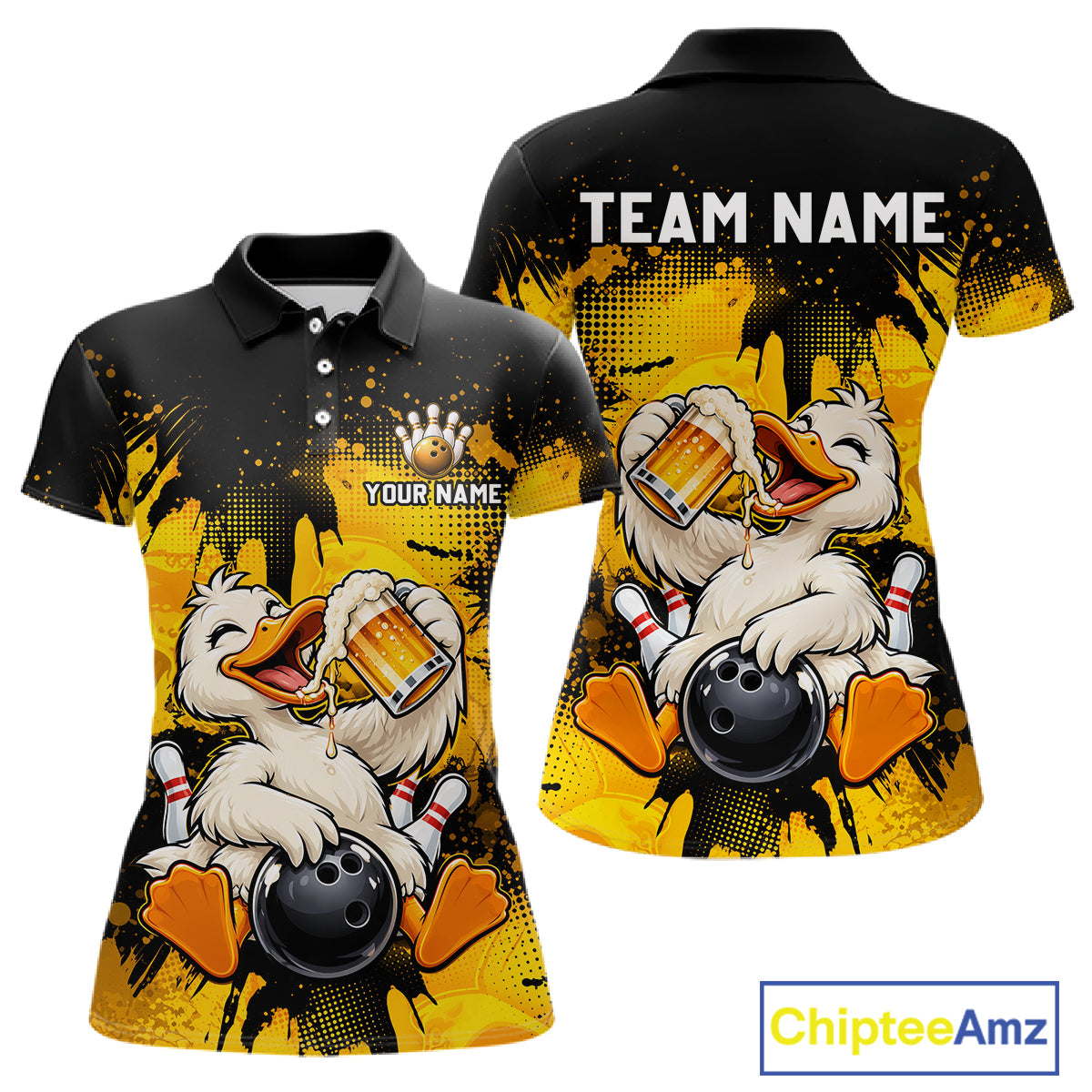 Custom Funny Beer Duck Bowling Jersey for Women, Duck Bowling Team Shirts Bowling League Shirt HNT689