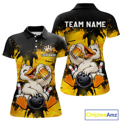 Custom Funny Beer Duck Bowling Jersey for Women, Duck Bowling Team Shirts Bowling League Shirt HNT689