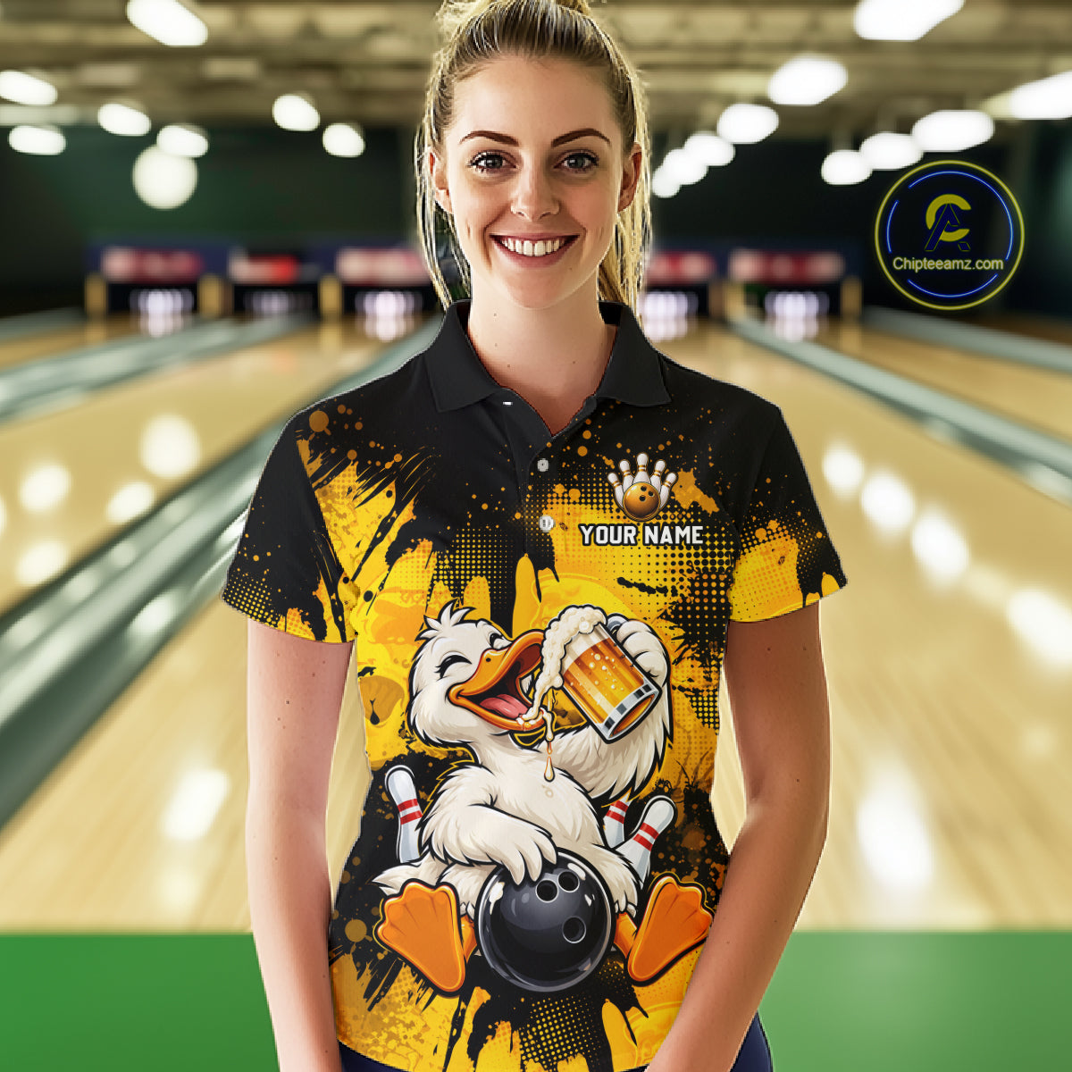 Custom Funny Beer Duck Bowling Jersey for Women, Duck Bowling Team Shirts Bowling League Shirt HNT689