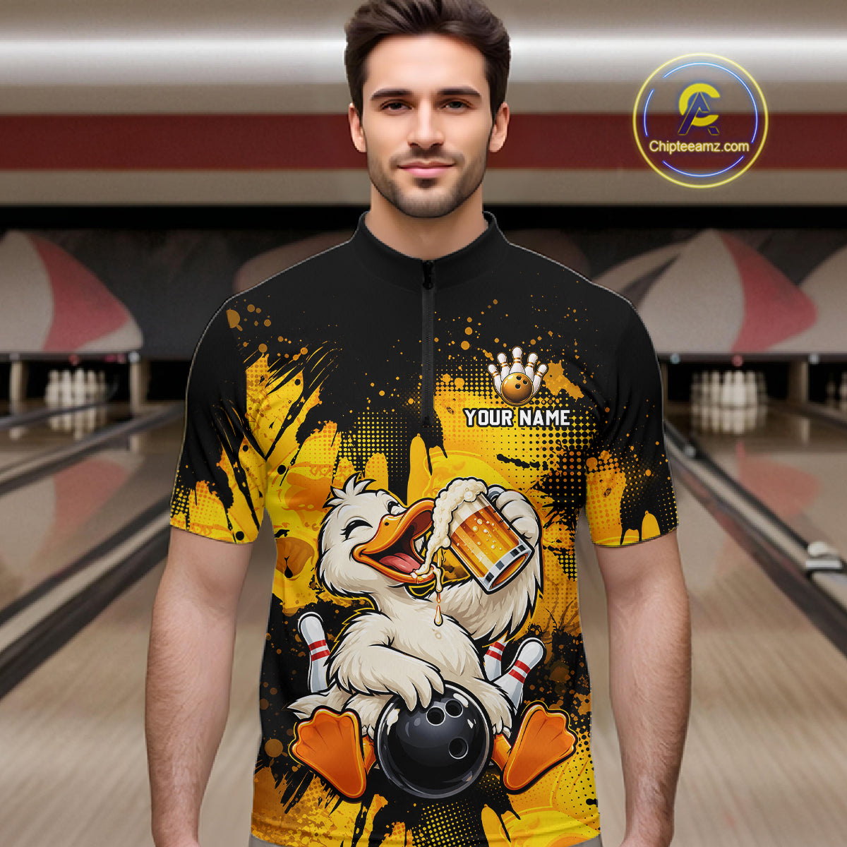 Custom Funny Beer Duck Bowling Jersey for Men, Duck Bowling Team Shirts Bowling League Shirt HNT689