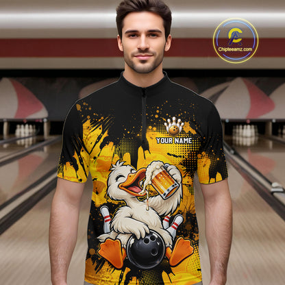 Custom Funny Beer Duck Bowling Jersey for Men, Duck Bowling Team Shirts Bowling League Shirt HNT689