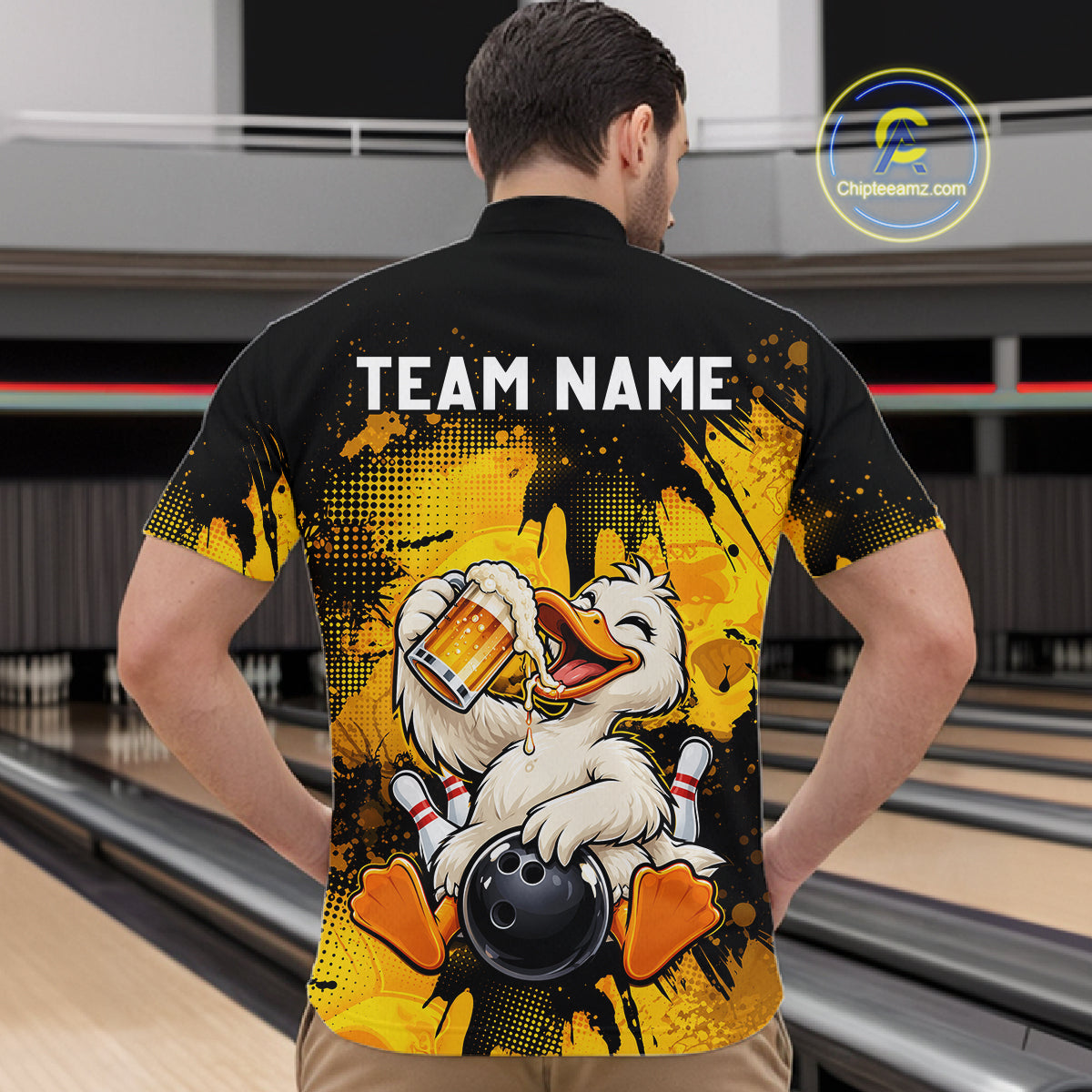 Custom Funny Beer Duck Bowling Jersey for Men, Duck Bowling Team Shirts Bowling League Shirt HNT689