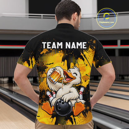 Custom Funny Beer Duck Bowling Jersey for Men, Duck Bowling Team Shirts Bowling League Shirt HNT689