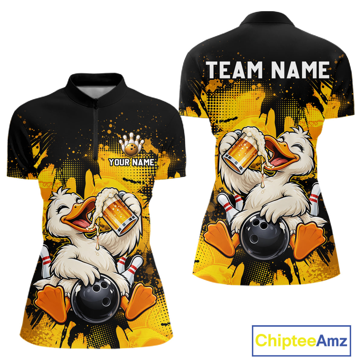 Custom Funny Beer Duck Bowling Jersey for Women, Duck Bowling Team Shirts Bowling League Shirt HNT689