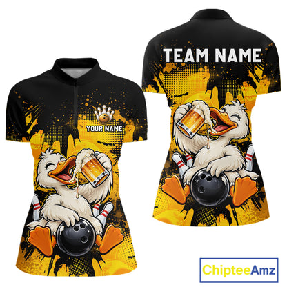 Custom Funny Beer Duck Bowling Jersey for Women, Duck Bowling Team Shirts Bowling League Shirt HNT689