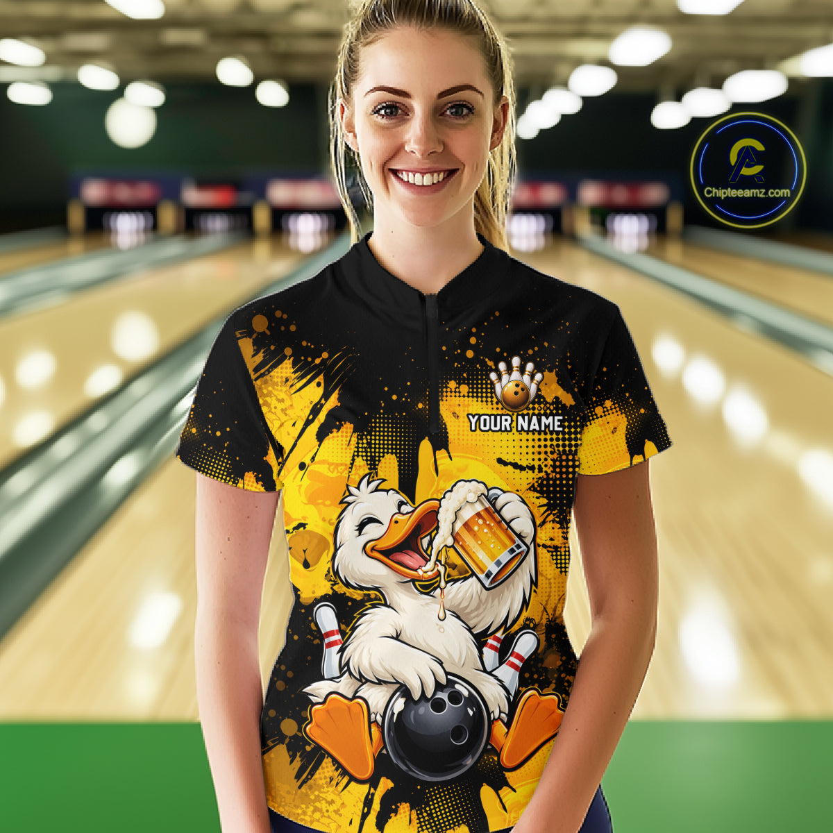 Custom Funny Beer Duck Bowling Jersey for Women, Duck Bowling Team Shirts Bowling League Shirt HNT689