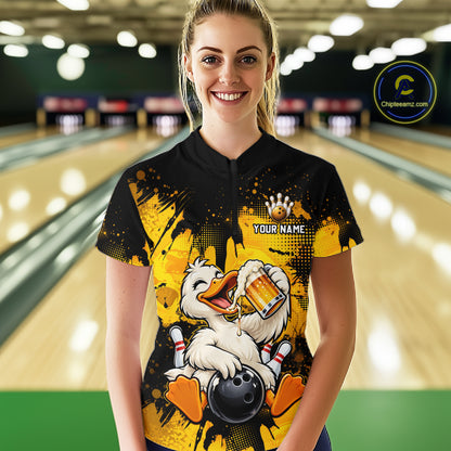 Custom Funny Beer Duck Bowling Jersey for Women, Duck Bowling Team Shirts Bowling League Shirt HNT689