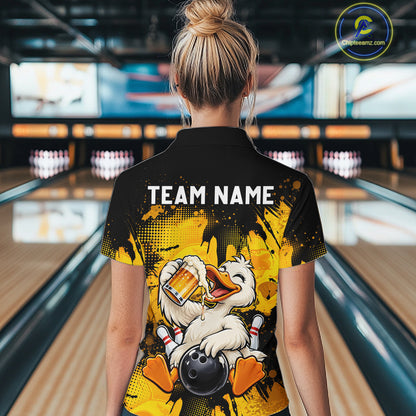 Custom Funny Beer Duck Bowling Jersey for Women, Duck Bowling Team Shirts Bowling League Shirt HNT689