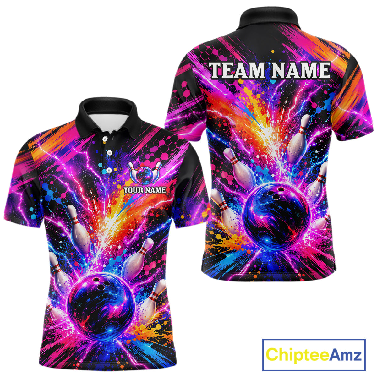 Custom Thunder Lightning Colorful Bowling Jersey for Men, Bowling Team Shirts Bowling League HNT691