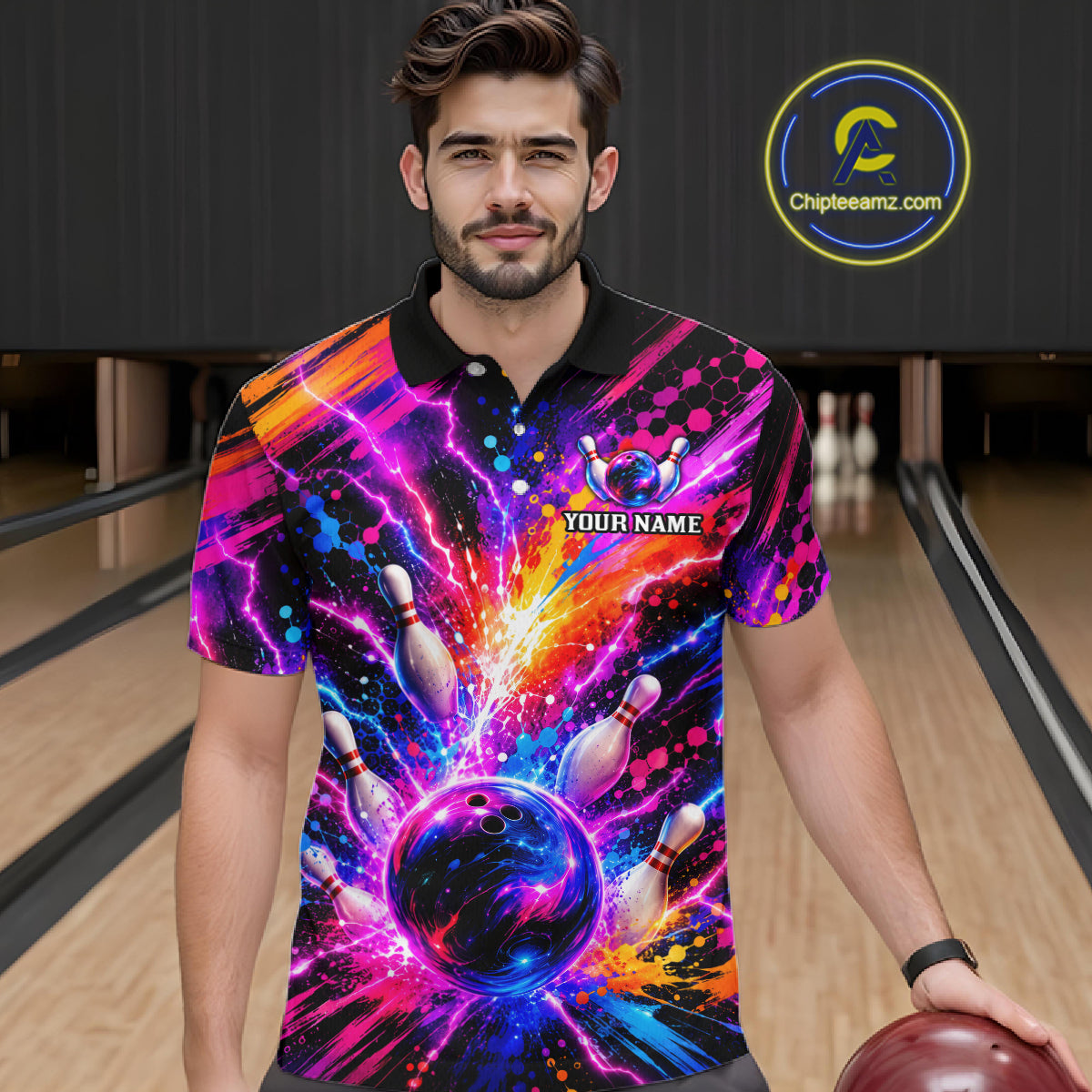 Custom Thunder Lightning Colorful Bowling Jersey for Men, Bowling Team Shirts Bowling League HNT691