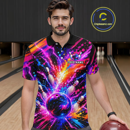 Custom Thunder Lightning Colorful Bowling Jersey for Men, Bowling Team Shirts Bowling League HNT691
