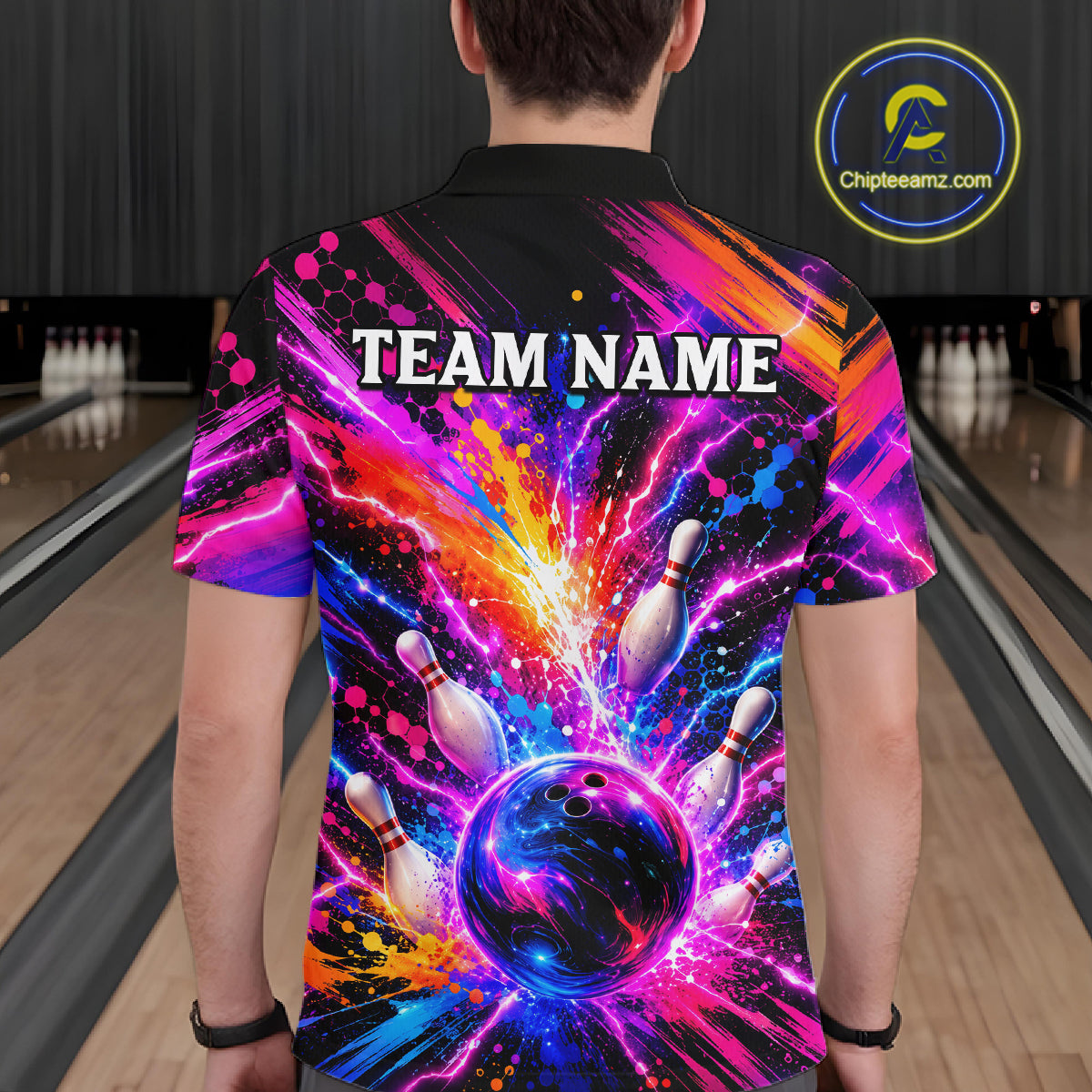 Custom Thunder Lightning Colorful Bowling Jersey for Men, Bowling Team Shirts Bowling League HNT691