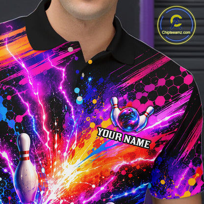 Custom Thunder Lightning Colorful Bowling Jersey for Men, Bowling Team Shirts Bowling League HNT691